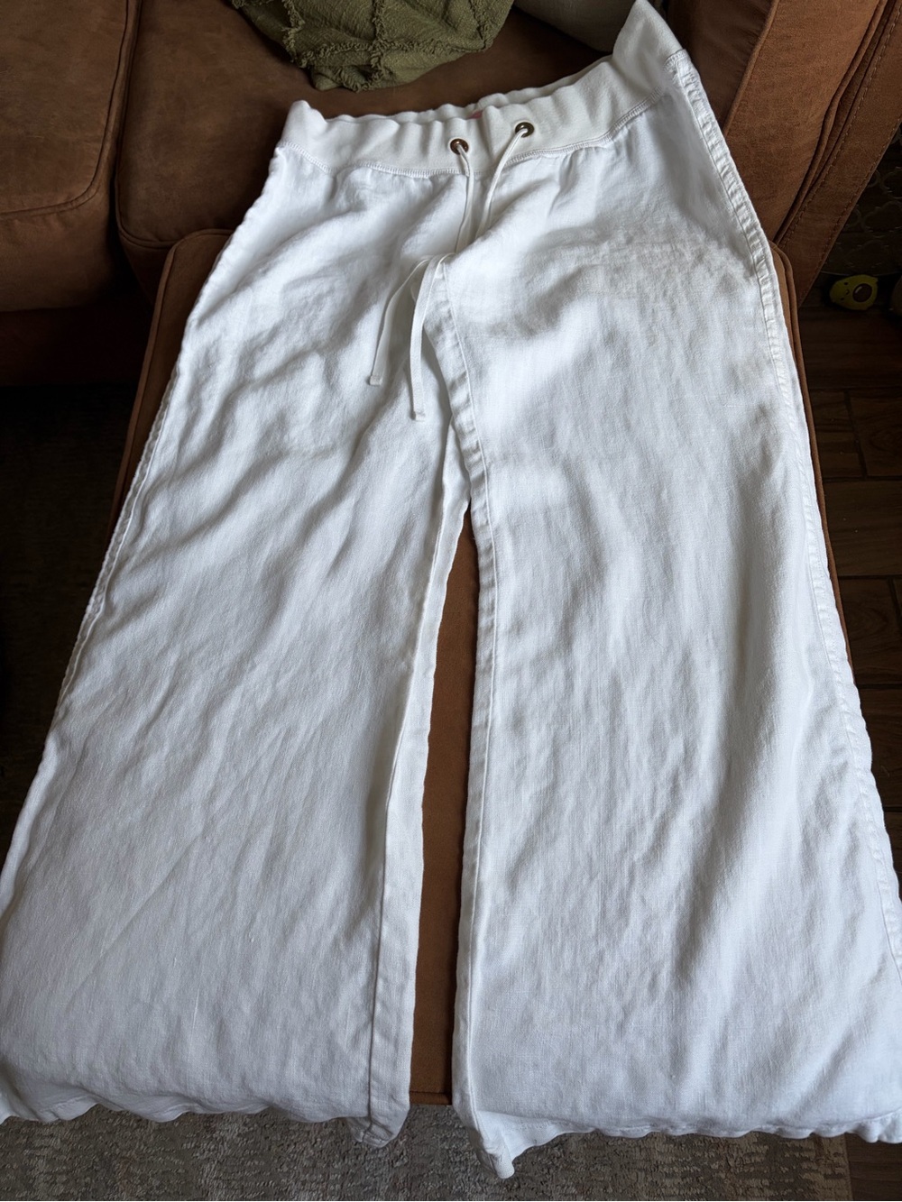 Lilly Pulitzer Women’s L White 100% Linen Wide Leg Pants Drawstring